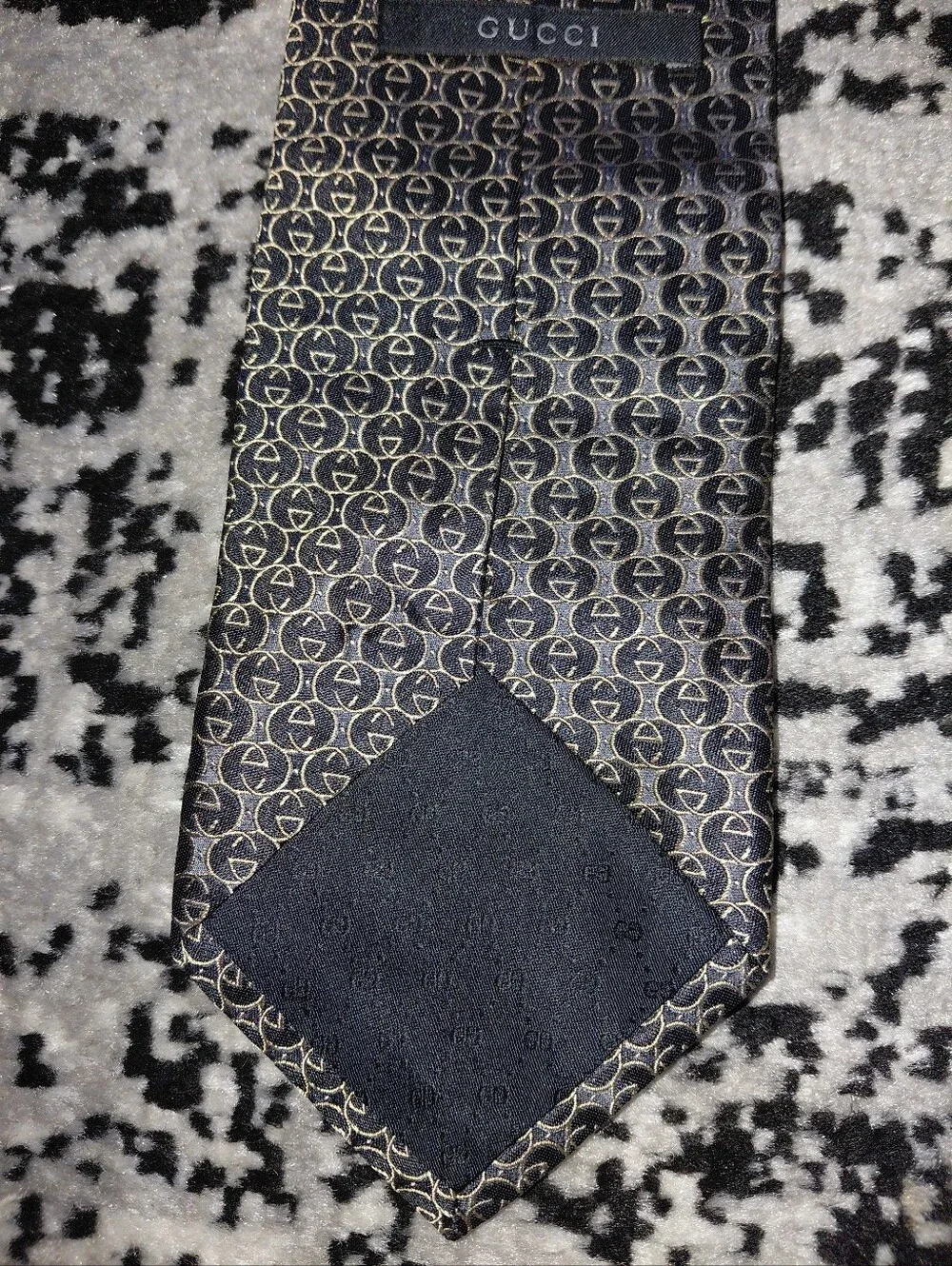 Vintage Gucci Interlocking G Chain Silk Tie Black Gold Monogram Made in Italy CC